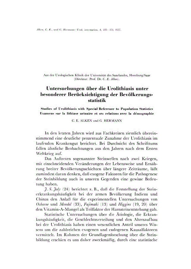 First page of Untersuchungen über die Urolithiasis unter besonderer Berücksichtigung der Bevölkerungsstatistik