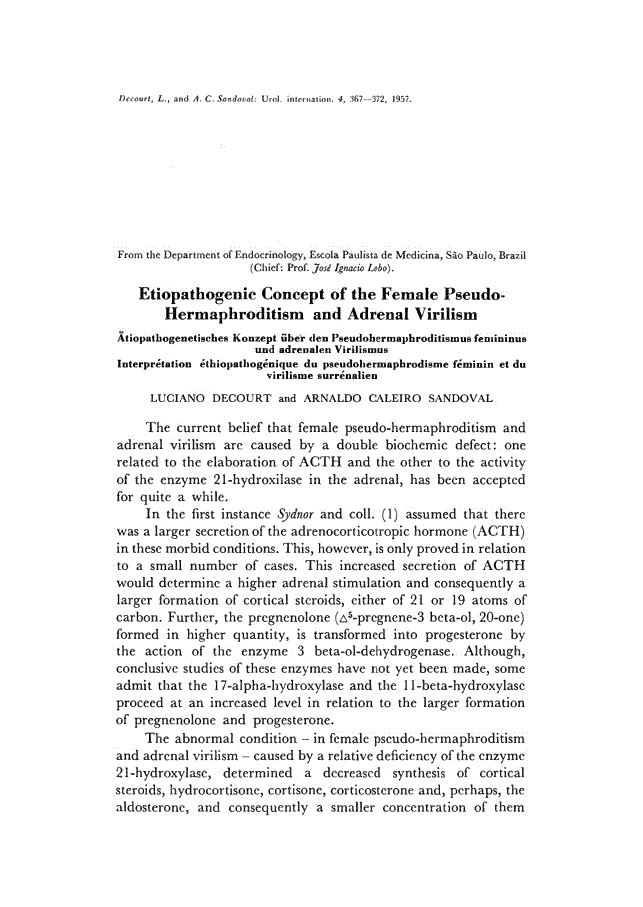 First page of Etiopathogenic Concept of the Female Pseudo-Hermaphroditism and Adrenal Virilism