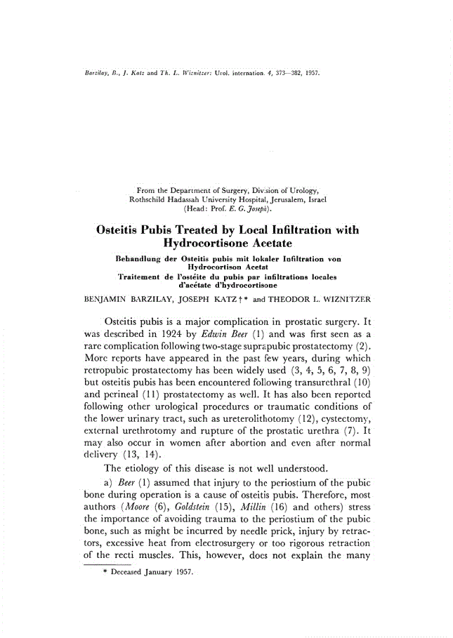 First page of Osteitis Pubis Treated by Local Infiltration with Hydrocortisone Acetate