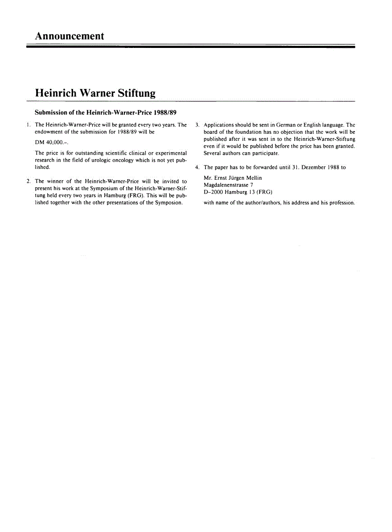 First page of Announcement