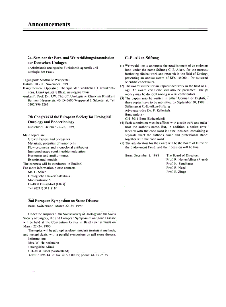 First page of Announcements