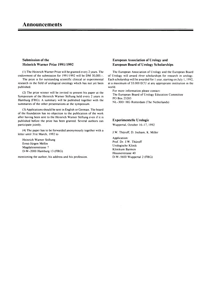 First page of Announcements