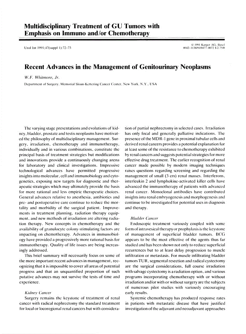 First page of Recent Advances in the Management of Genitourinary Neoplasms