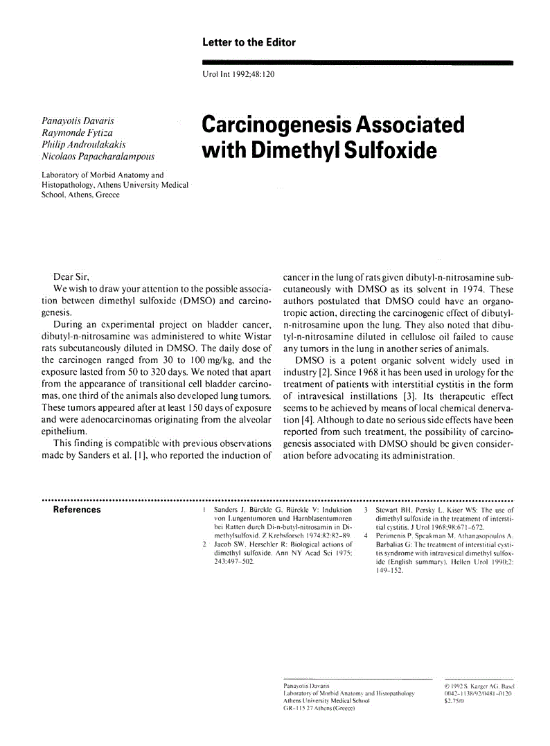 First page of Carcinogenesis Associated with Dimethyl Sulfoxide