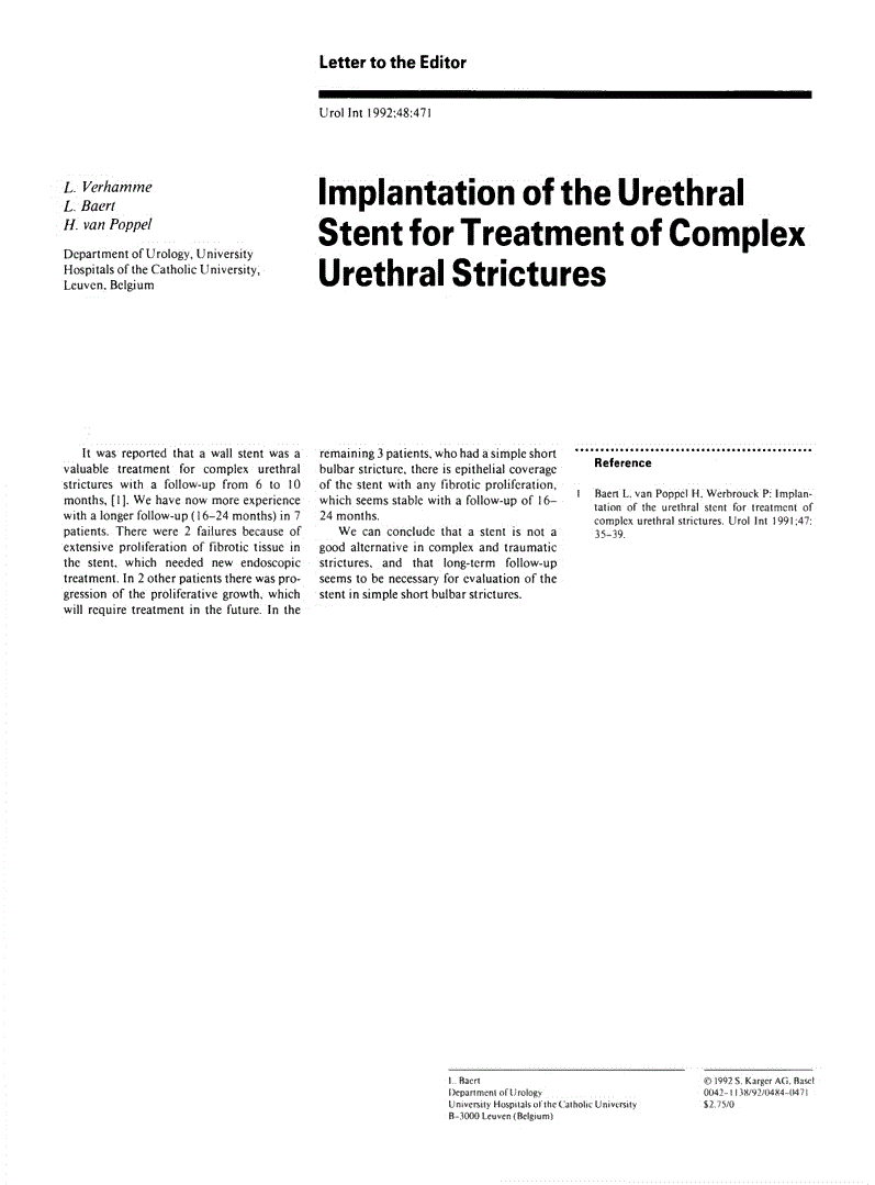 First page of Implantation of the Urethral Stent for Treatment of Complex Urethral Strictures