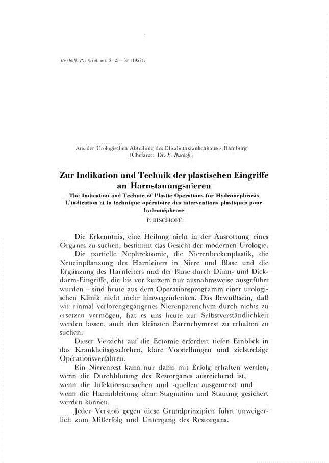 First page of Zur Indikation und Technik der plastischen Eingriffe an Harnstauungsnieren