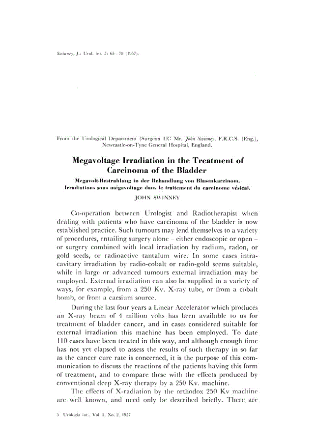First page of Megavoltage Irradiation in the Treatment of Carcinoma of the Bladder