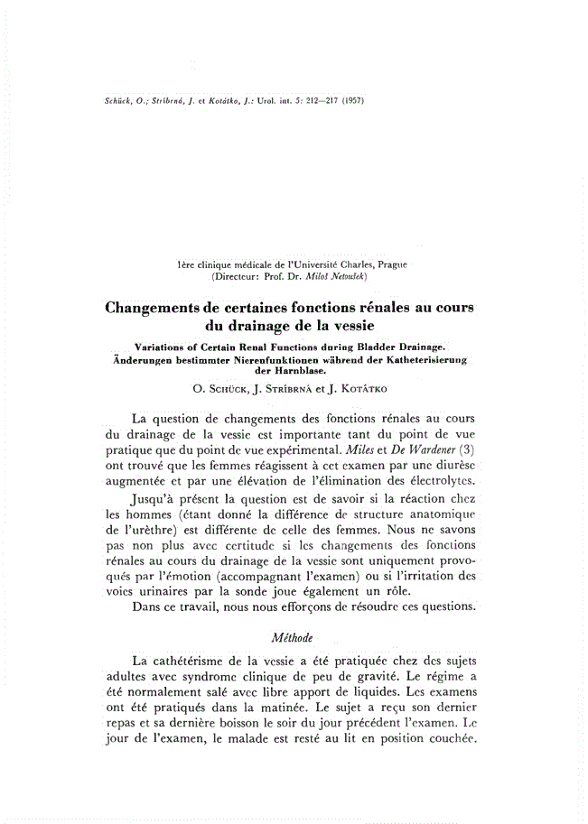 First page of Changements de certaines fonctions rénales au cours du drainage de la vessie