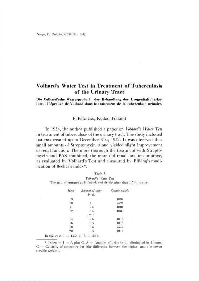 First page of Volhard’s Water Test in Treatment of Tuberculosis of the Urinary Tract