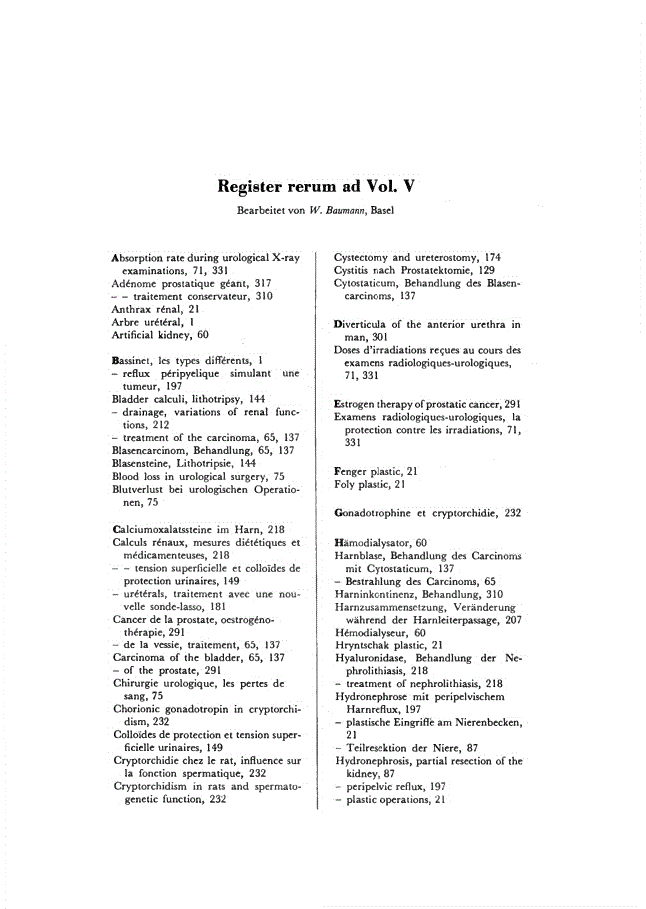 First page of Register rerum ad Vol. V