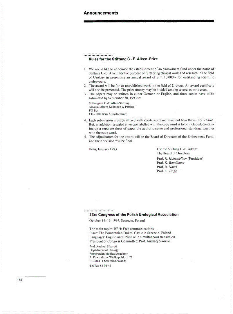 First page of Announcements