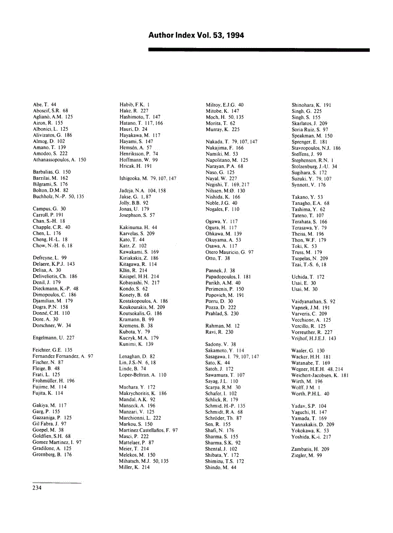 First page of Author Index Vol. 53, 1994