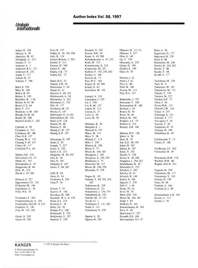 First page of Author Index Vol. 58, 1997