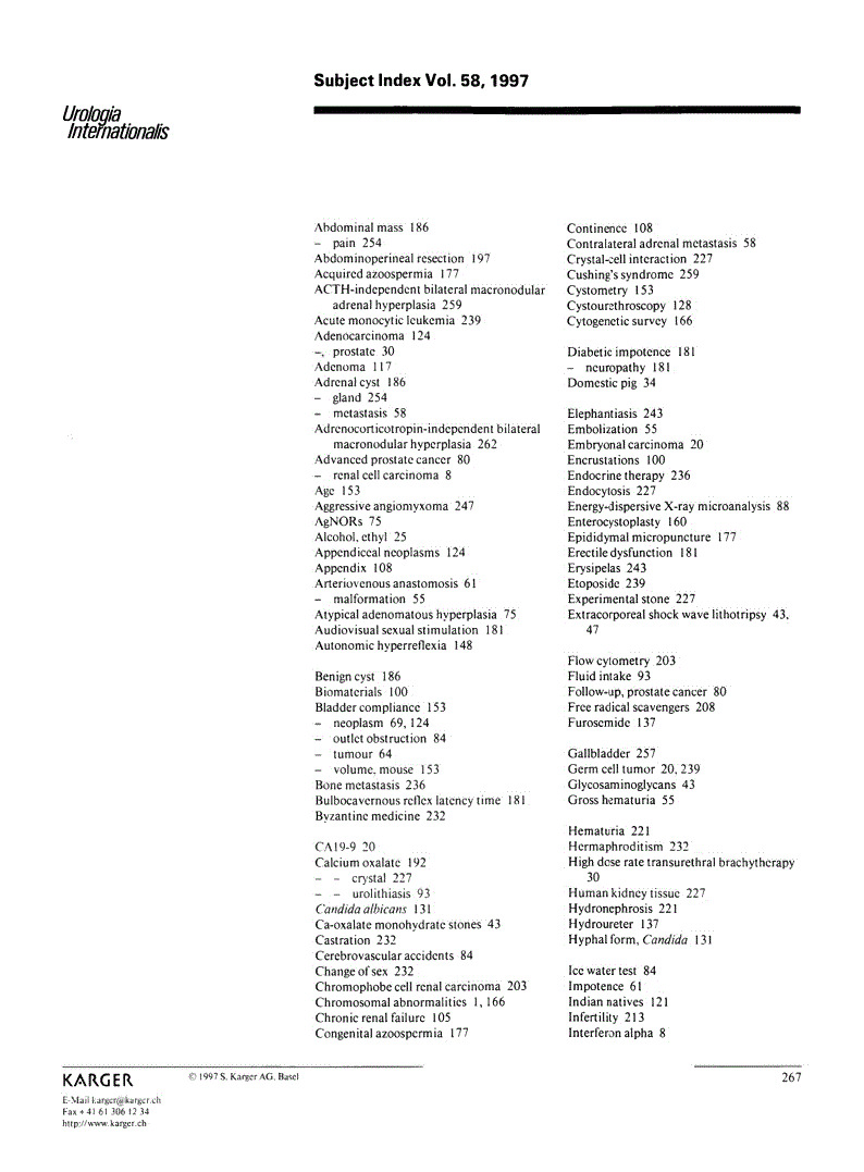 First page of Subject Index Vol. 58, 1997