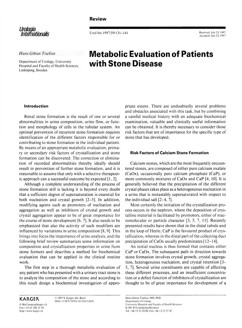 First page of Metabolic Evaluation of Patients with Stone Disease