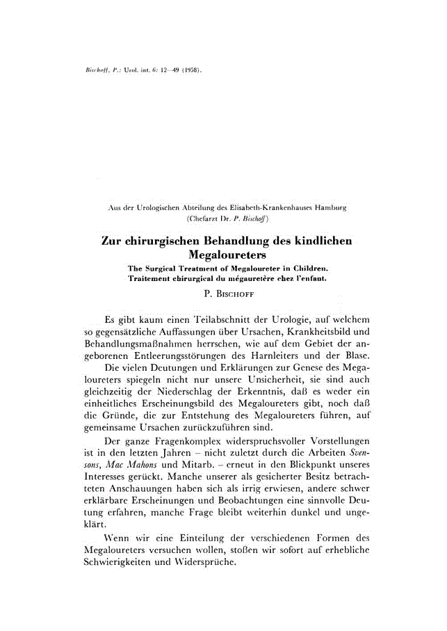 First page of Zur chirurgischen Behandlung des kindlichen Megaloureters
