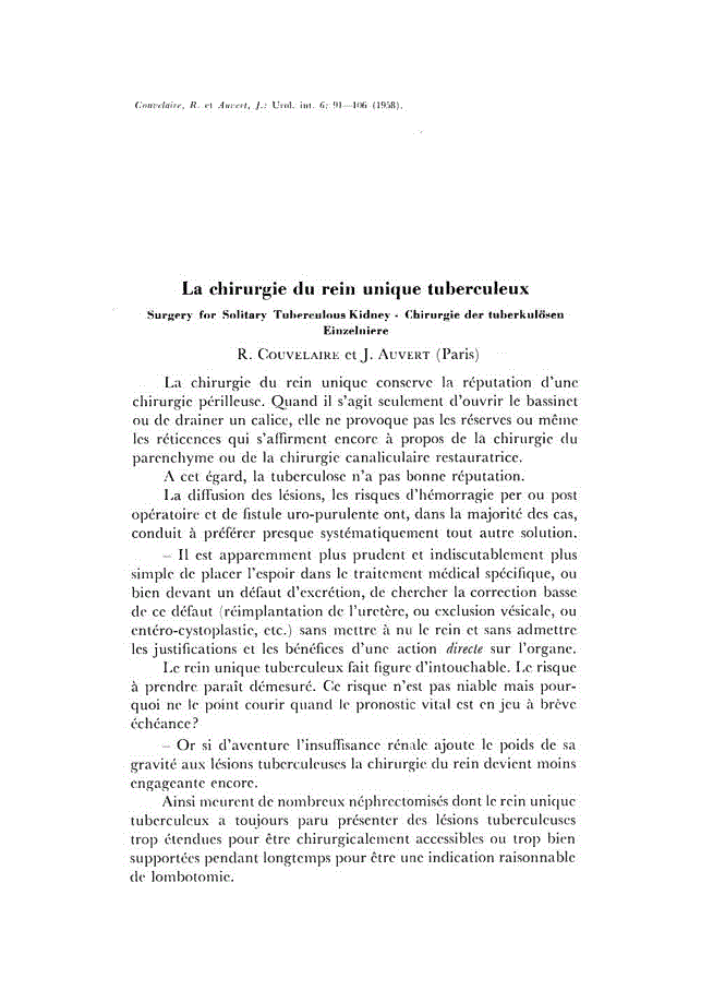 First page of La chirurgie du rein unique tuberculeux