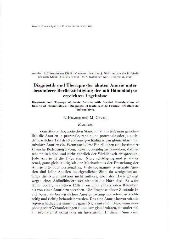 First page of Diagnostik und Therapie der akuten Anurie unter besonderer Berücksichtigung der mit Hämodialyse erreichten Ergebnisse