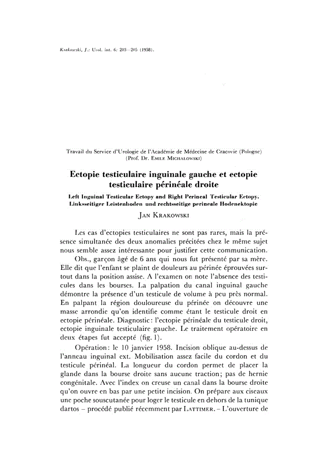 First page of Ectopie testiculaire inguinale gauche et ectopie testiculaire périnéale droite