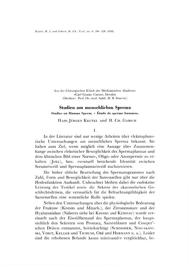 First page of Studien am menschlichen Sperma