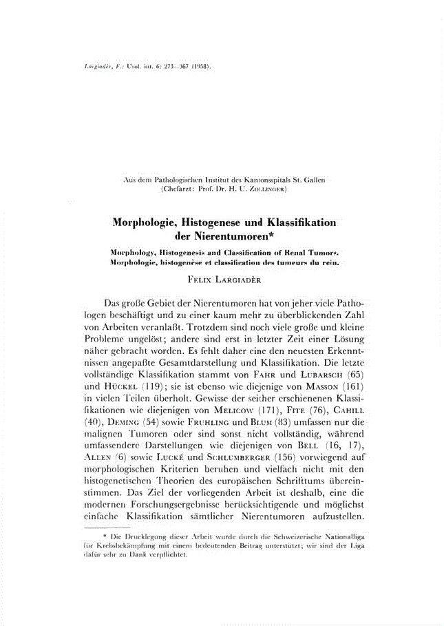 First page of Morphologie, Histogenese und Klassifikation der Nierentumoren (Part 1 of 4)