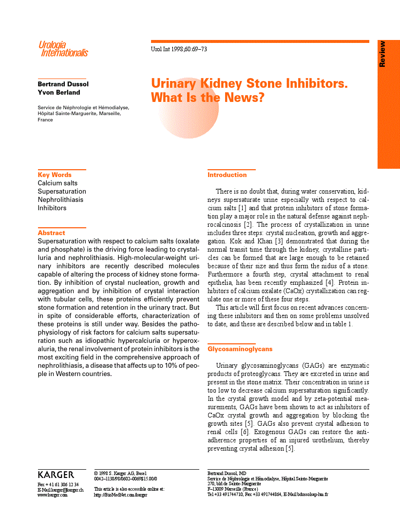 First page of Urinary Kidney Stone Inhibitors. What Is the New?