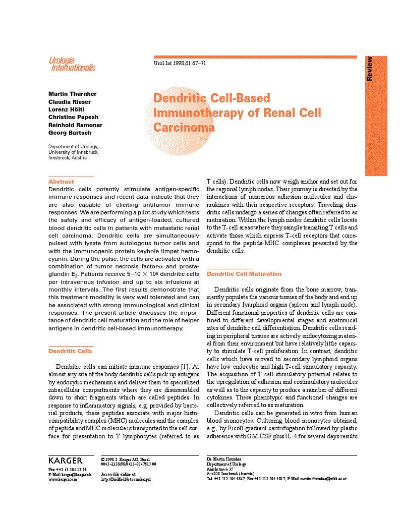 First page of Dendritic Cell-Based Immunotherapy of Renal Cell Carcinoma