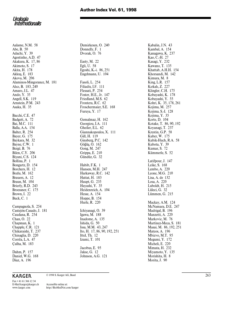 First page of Author Index Vol. 61, 1998