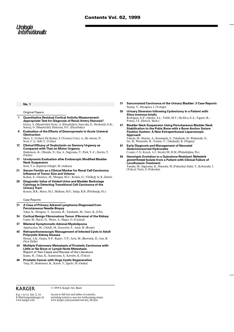 First page of Contents Vol. 62, 1999