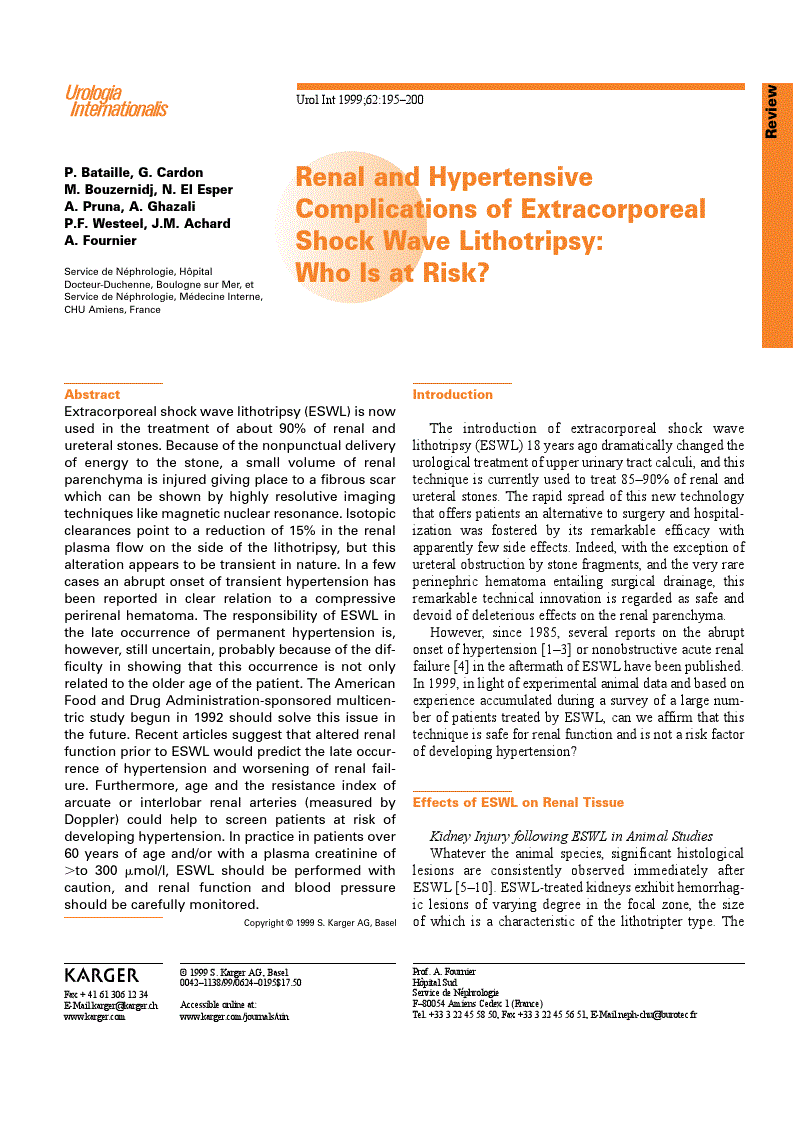 First page of Renal and Hypertensive Complications of Extracorporeal Shock Wave Lithotripsy: Who Is at Risk?