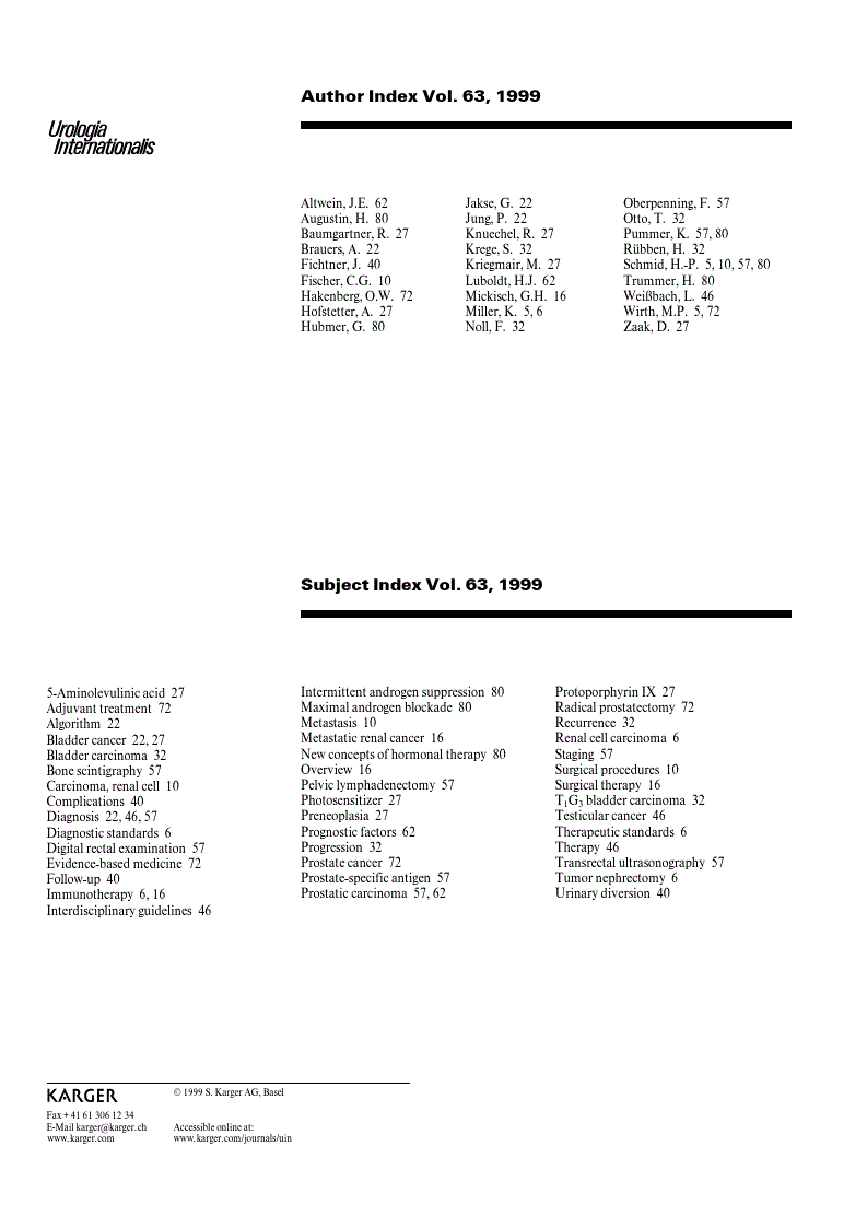 First page of Author and Subject Index Vol. 63, 1999