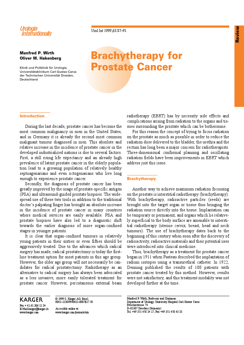 First page of Brachytherapy for Prostate Cancer
