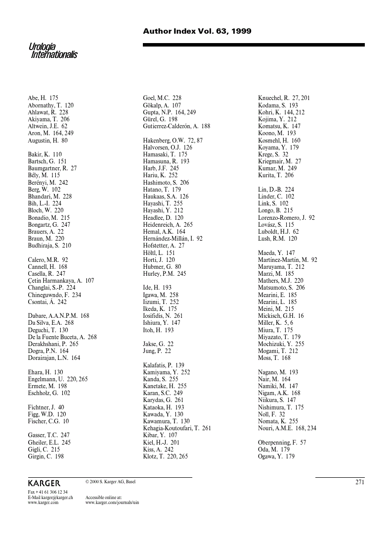 First page of Author Index Vol. 63, 1999