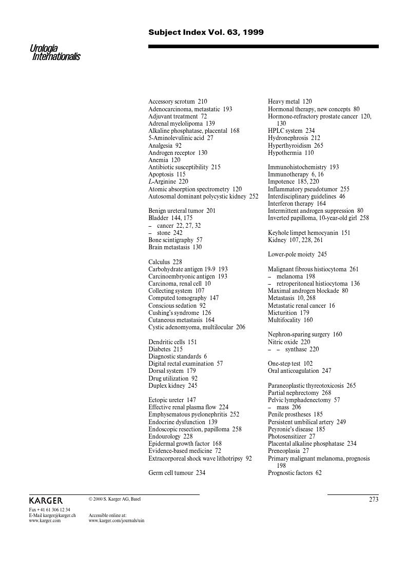 First page of Subject Index Vol. 63, 1999