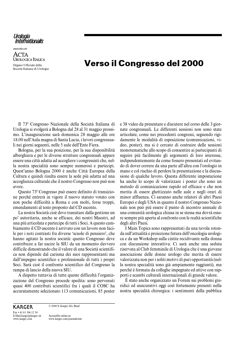 First page of Verso il Congresso del 2000