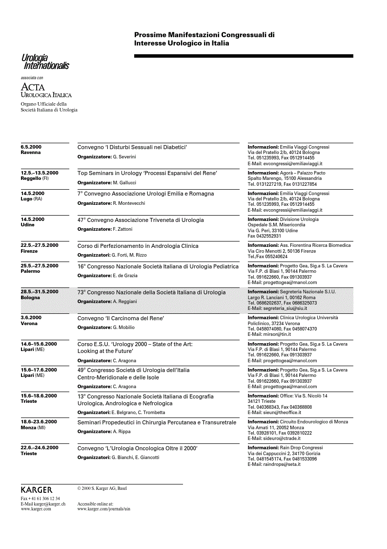 First page of Prossime Manifestazioni Congressuali di Interesse Urologico in Italia