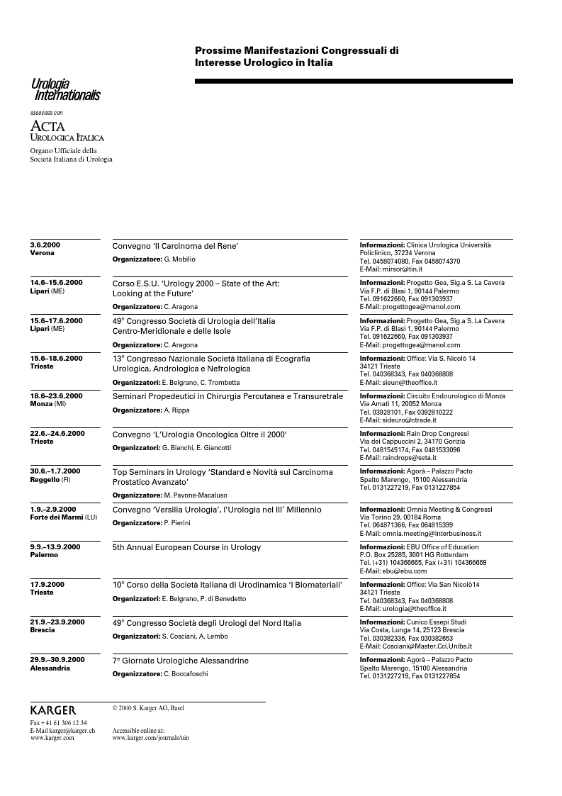 First page of Prossime Manifestazioni Congressuali di Interesse Urologico in Italia