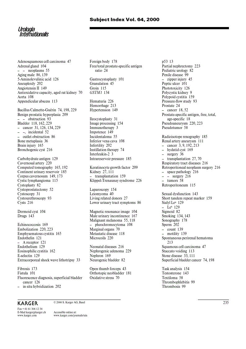 First page of Subject Index Vol. 64, 2000