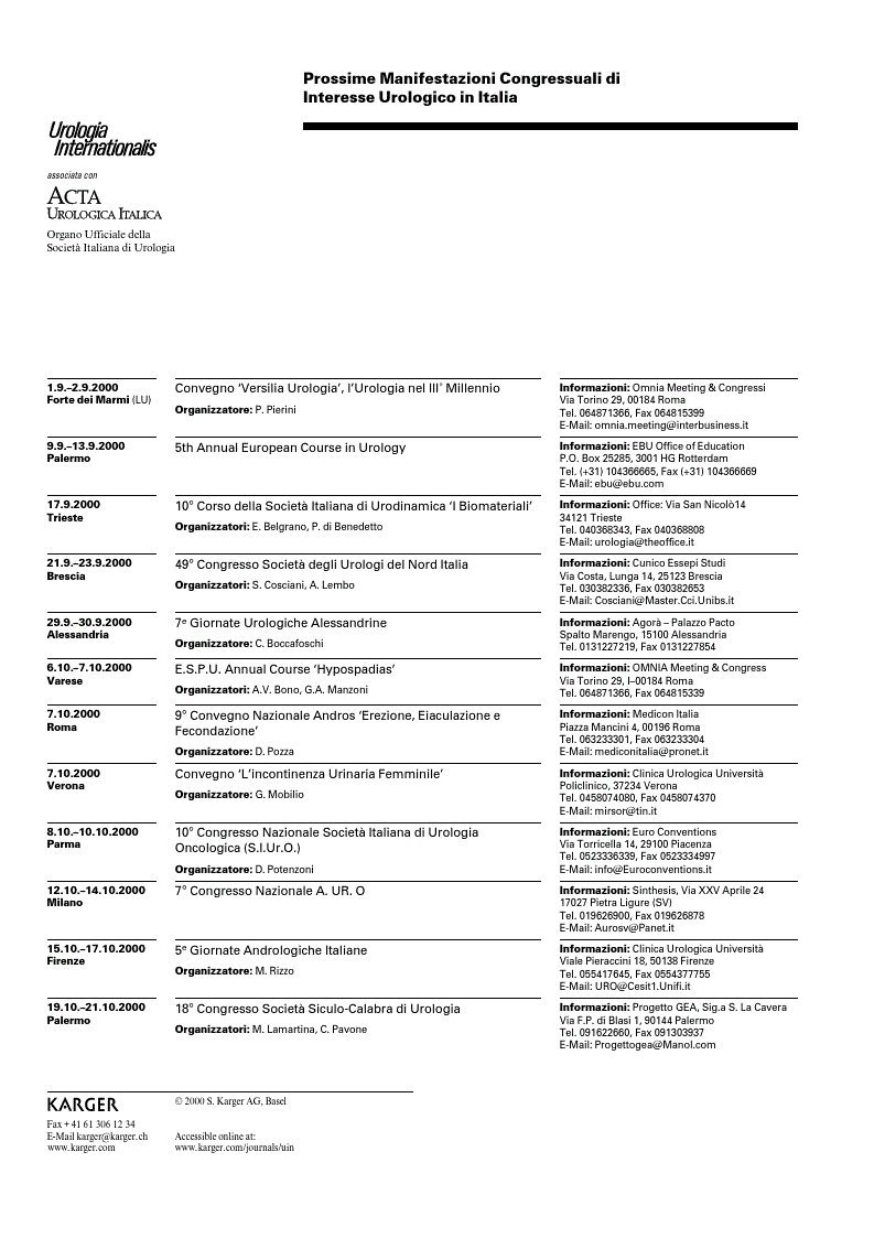 First page of Prossime Manifestazioni Congressuali di Interesse Urologico in Italia