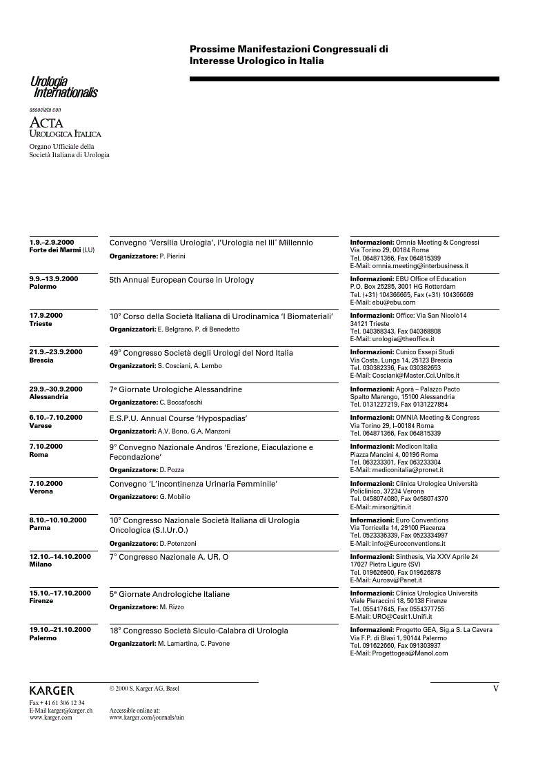 First page of Prossime Manifestazioni Congressuali di Interesse Urologico in Italia
