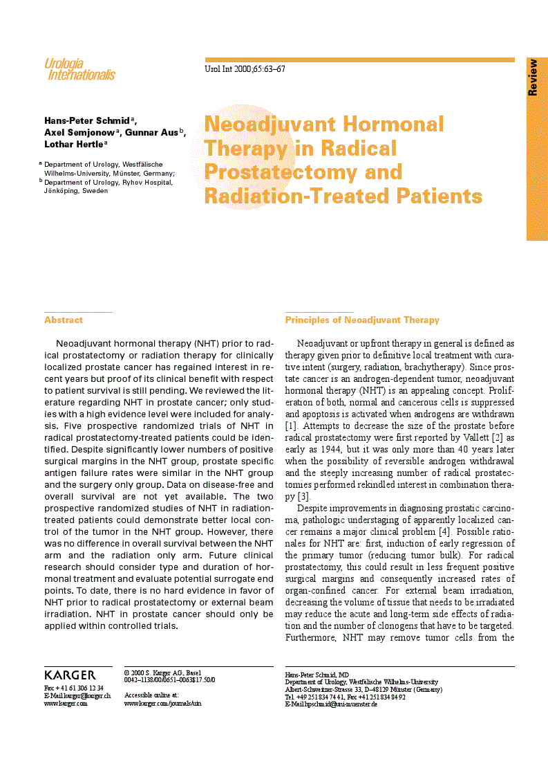 First page of Neoadjuvant Hormonal Therapy in Radical Prostatectomy and Radiation-Treated Patients