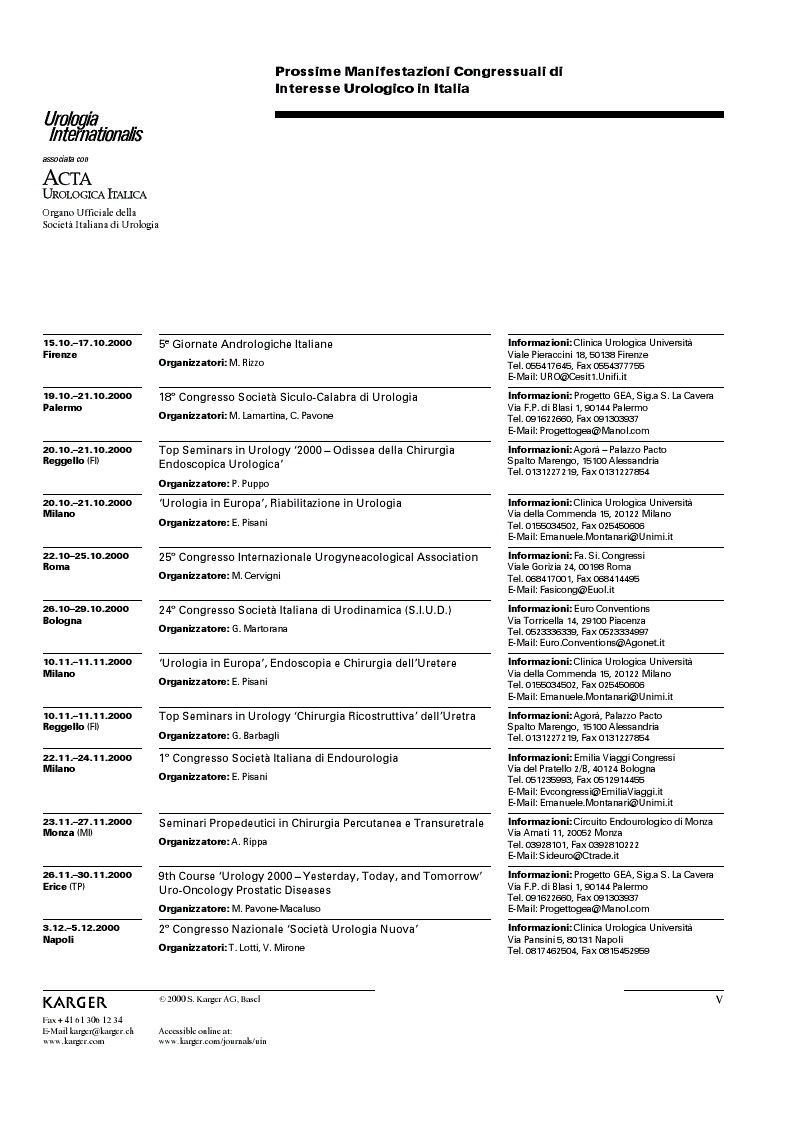 First page of Calendario dei Congressi