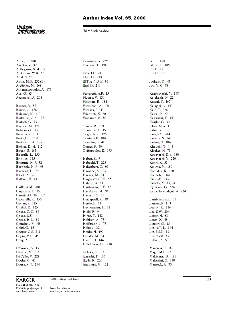 First page of Author Index Vol. 65, 2000