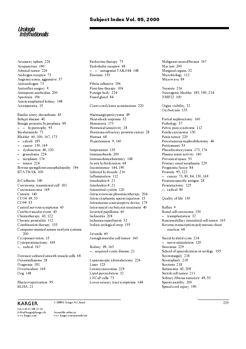 First page of Subject Index Vol. 65, 2000