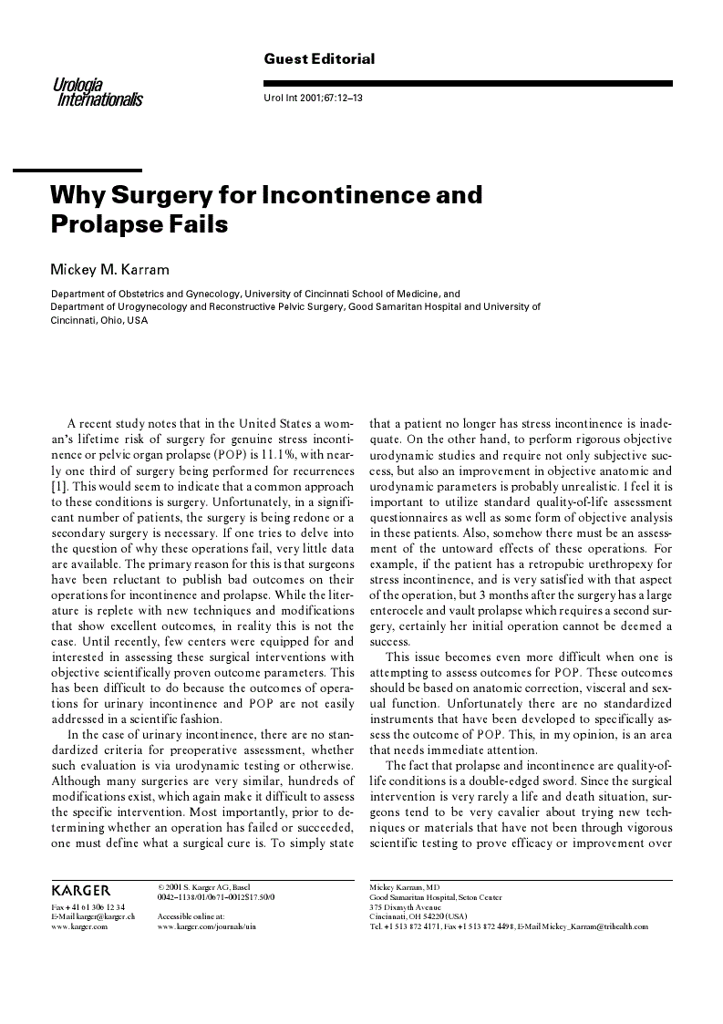 First page of Why Surgery for Incontinence and Prolapse Fails
