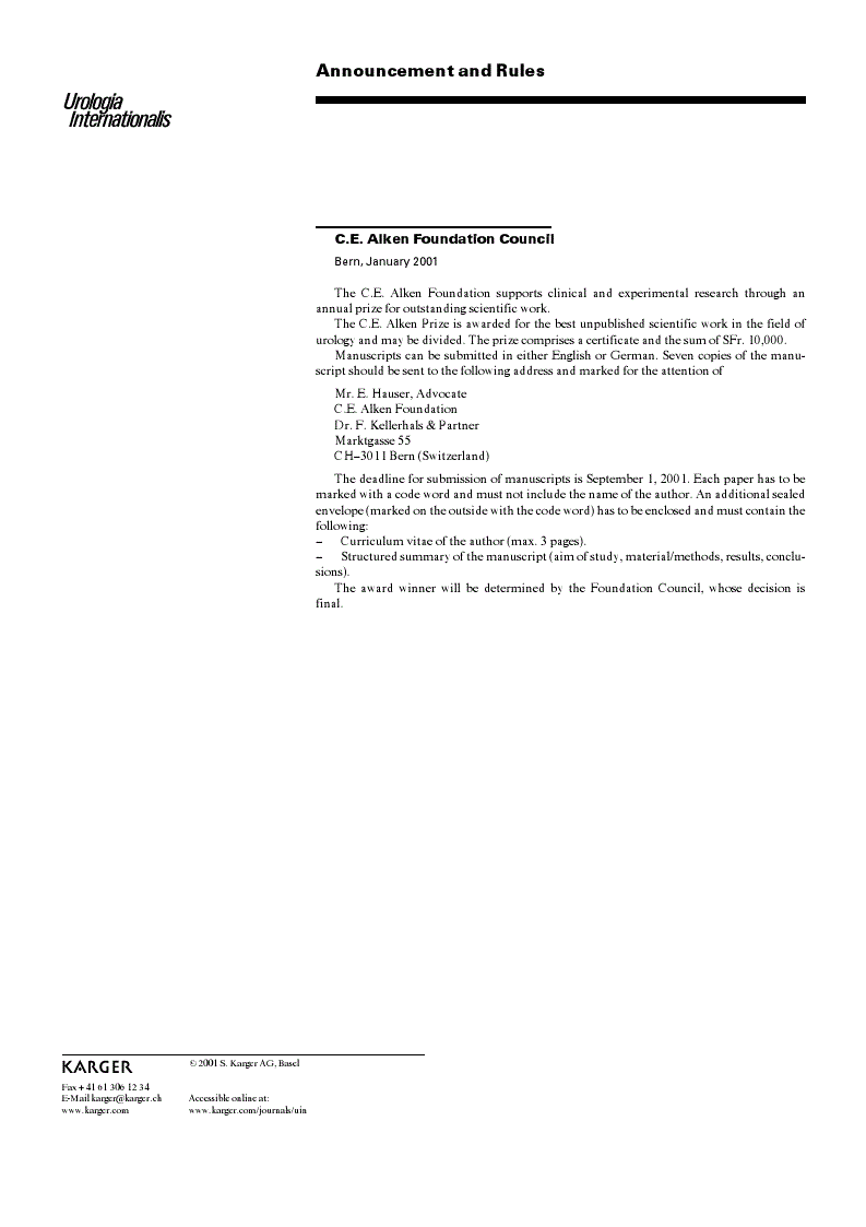 First page of Announcement