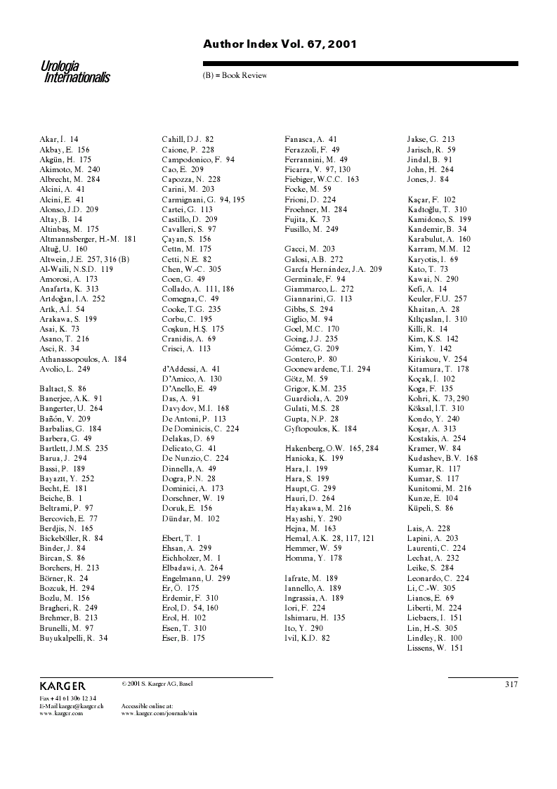 First page of Author Index Vol. 67, 2001