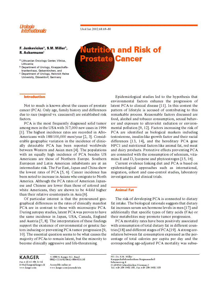 First page of Nutrition and Risk of Prostate Cancer