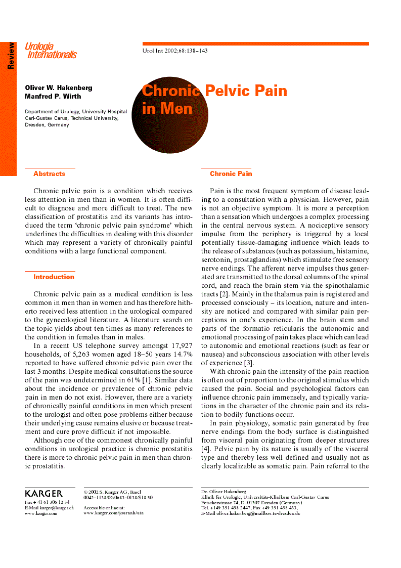 First page of Chronic Pelvic Painin Men