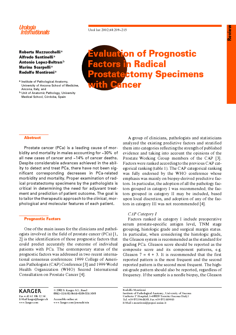 First page of Evaluation of Prognostic Factors in Radical Prostatectomy Specimens with Cancer